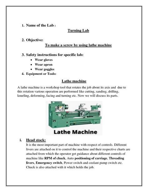 lab report on lathe machine